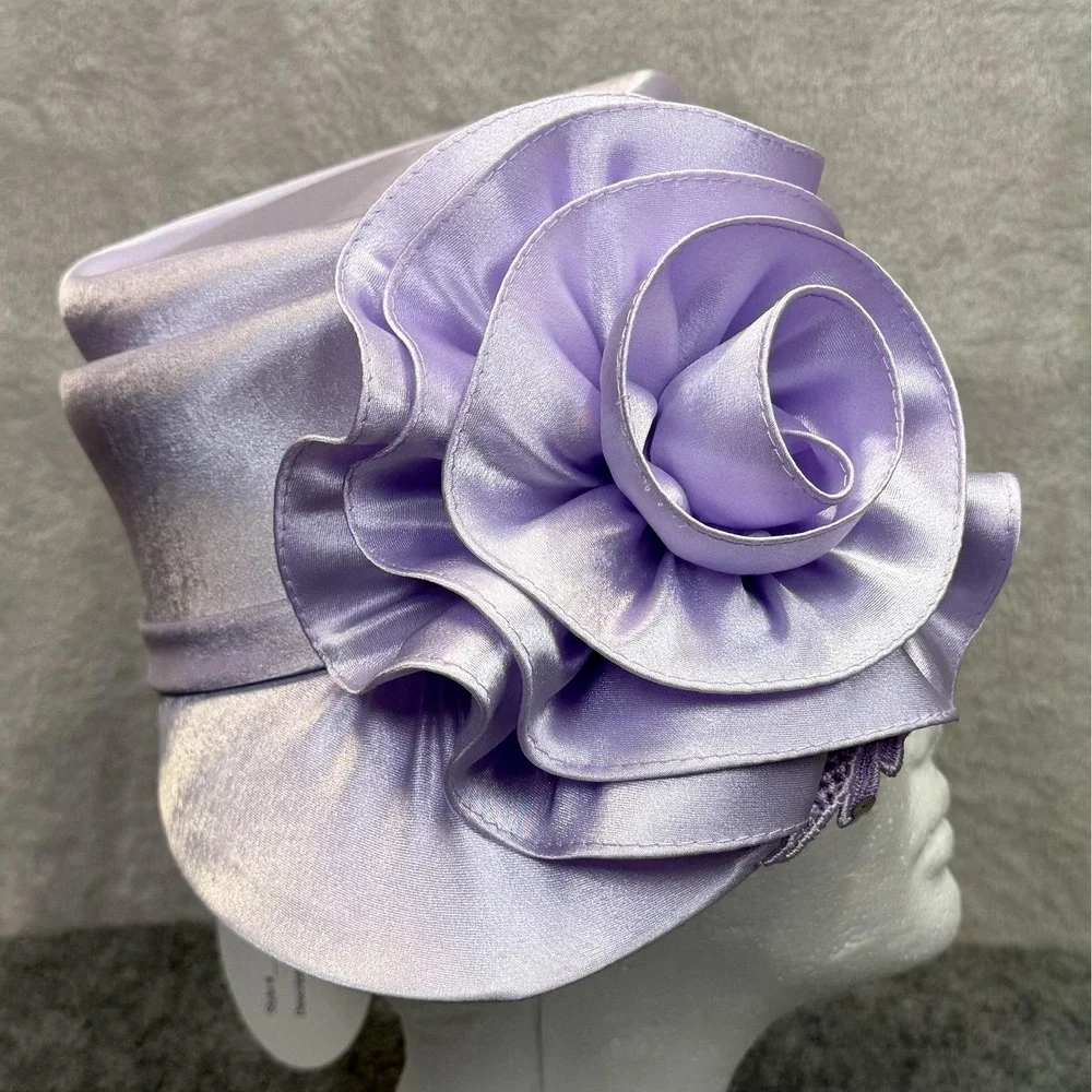 Mr. Hi's Classic Hat Cloche Womens Purple Satin Ruffle Sequin Derby Party Church